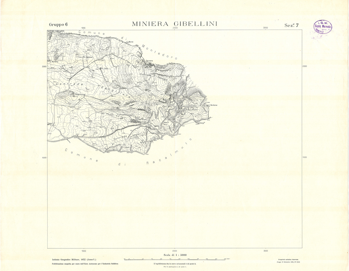 (N:32803) MINIERE SOLFIFERE DELLA SICILIA GRUPPO 6 SEZ 7 MINIERA GIBELLINI (SE006760) Carte e stampe antiche: riproduzione a colori su carta (formato A1)