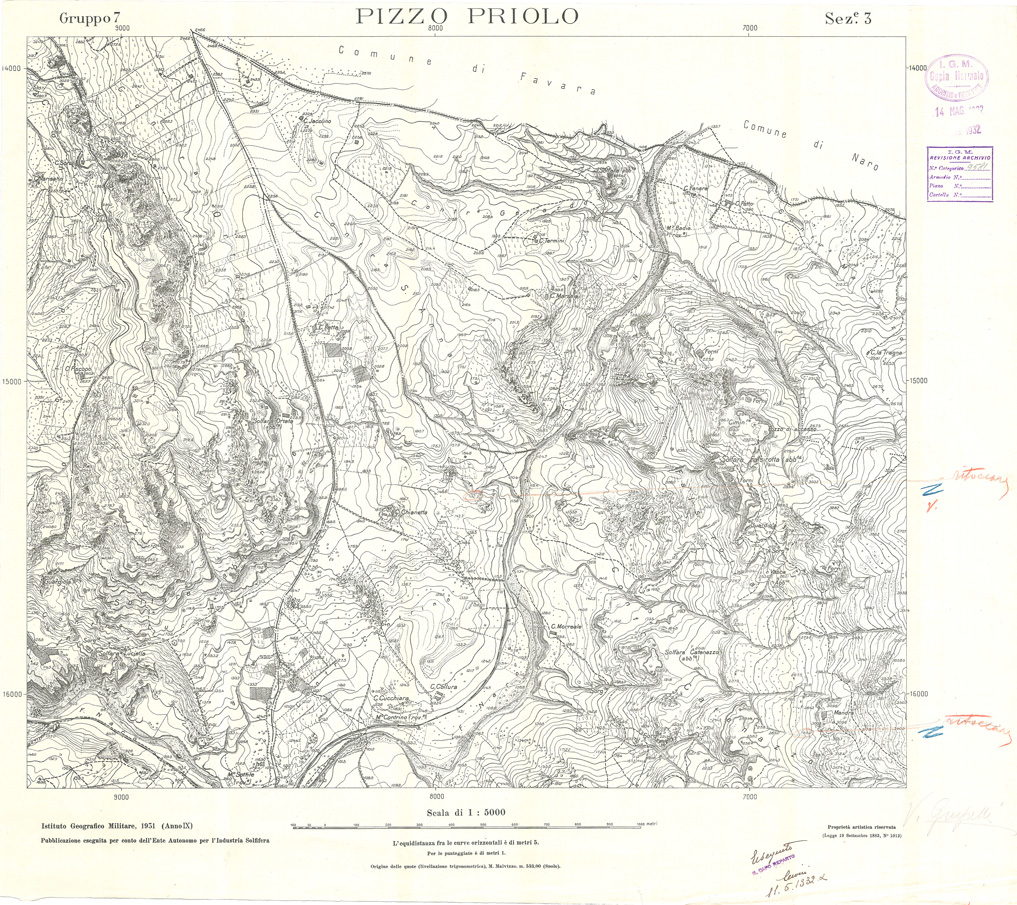 (N:32806) MINIERE SOLFIFERE DELLA SICILIA GRUPPO 7 SEZ 3 PIZZO PRIOLO (SE006764) Carte e stampe antiche: riproduzione a colori su carta (formato A1)
