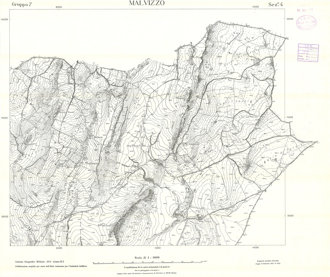 (N:32807) MINIERE SOLFIFERE DELLA SICILIA GRUPPO 7 SEZ 4 MALVIZZO (SE006765) Carte e stampe antiche: riproduzione a colori su carta (formato A1)