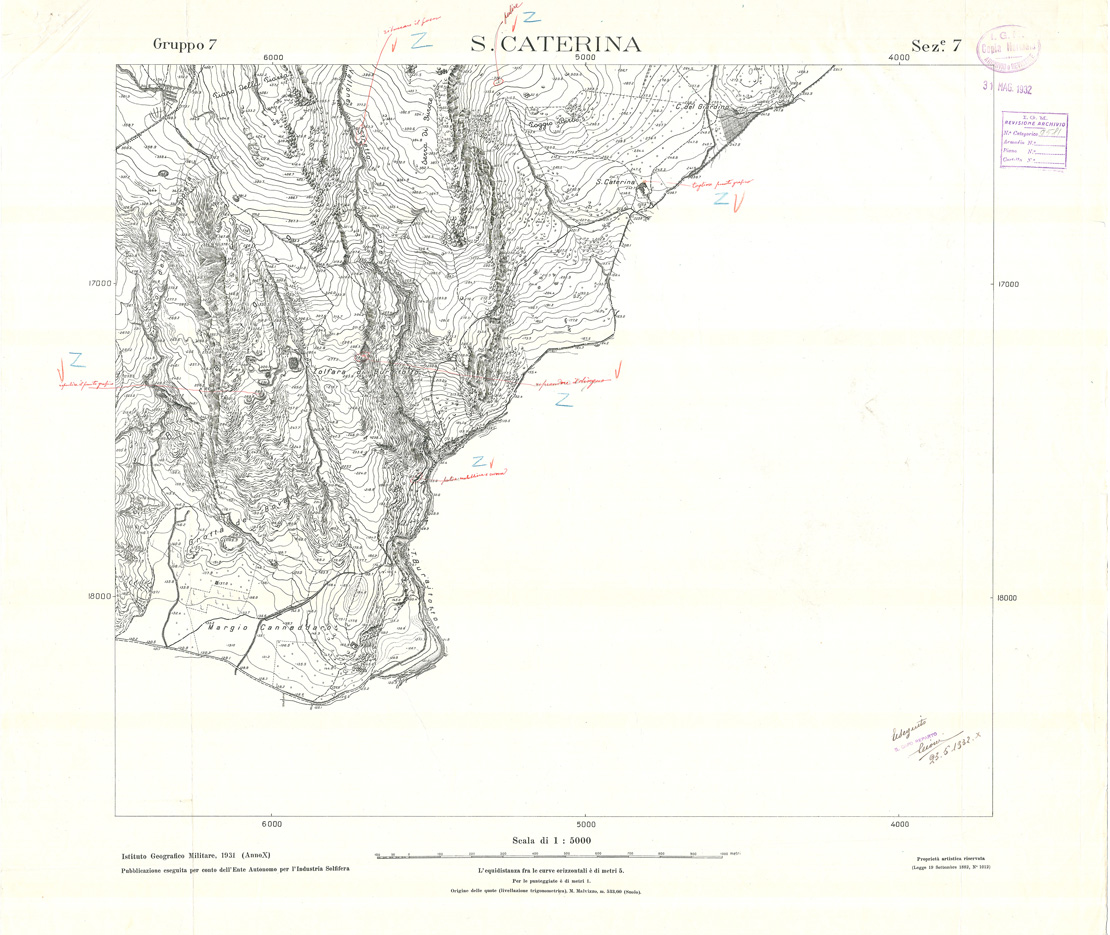 (N:32810) MINIERE SOLFIFERE DELLA SICILIA GRUPPO 7 SEZ 7 S. CATERINA (SE006768) Carte e stampe antiche: riproduzione a colori su carta (formato A1)