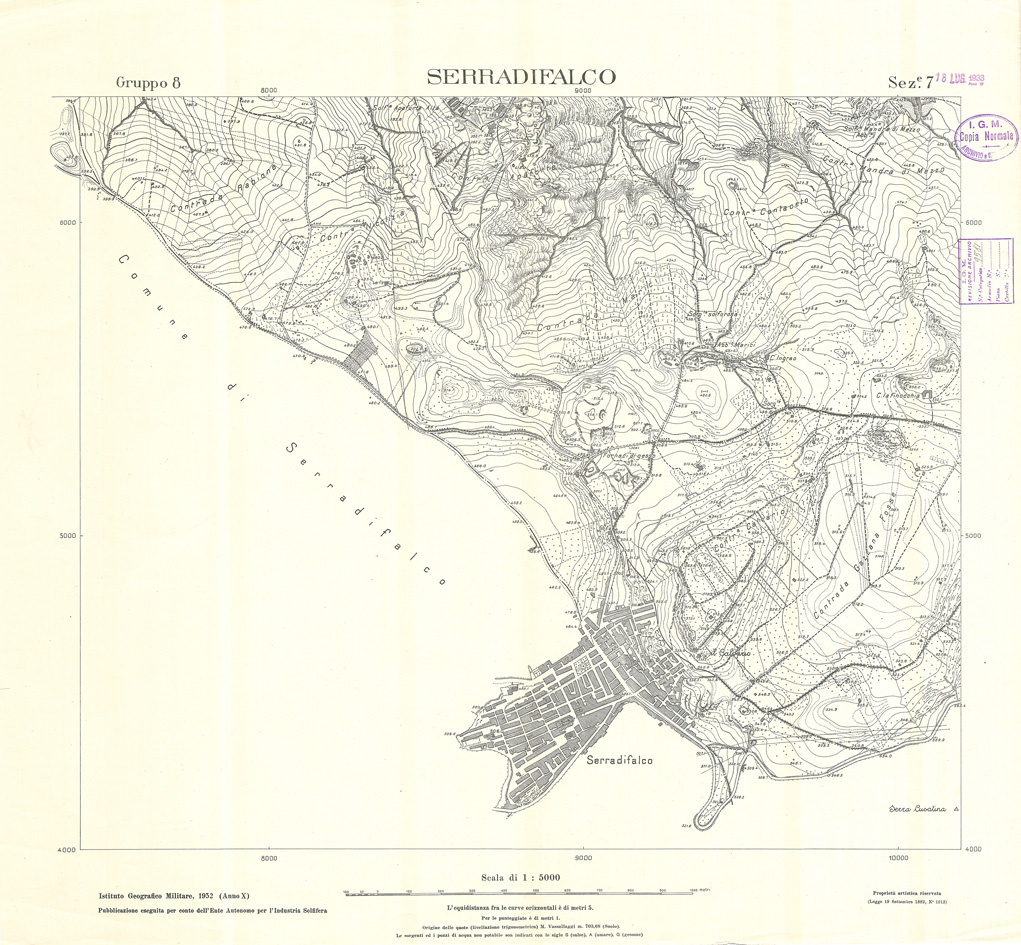 (N:32817) MINIERE SOLFIFERE DELLA SICILIA GRUPPO 8 SEZ 7 SERRADIFALCO (SE006777) Carte e stampe antiche: riproduzione a colori su carta (formato A1)