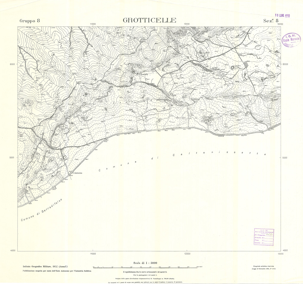 (N:32818) MINIERE SOLFIFERE DELLA SICILIA GRUPPO 8 SEZ 8 GROTTICELLE (SE006778) Carte e stampe antiche: riproduzione a colori su carta (formato A1)
