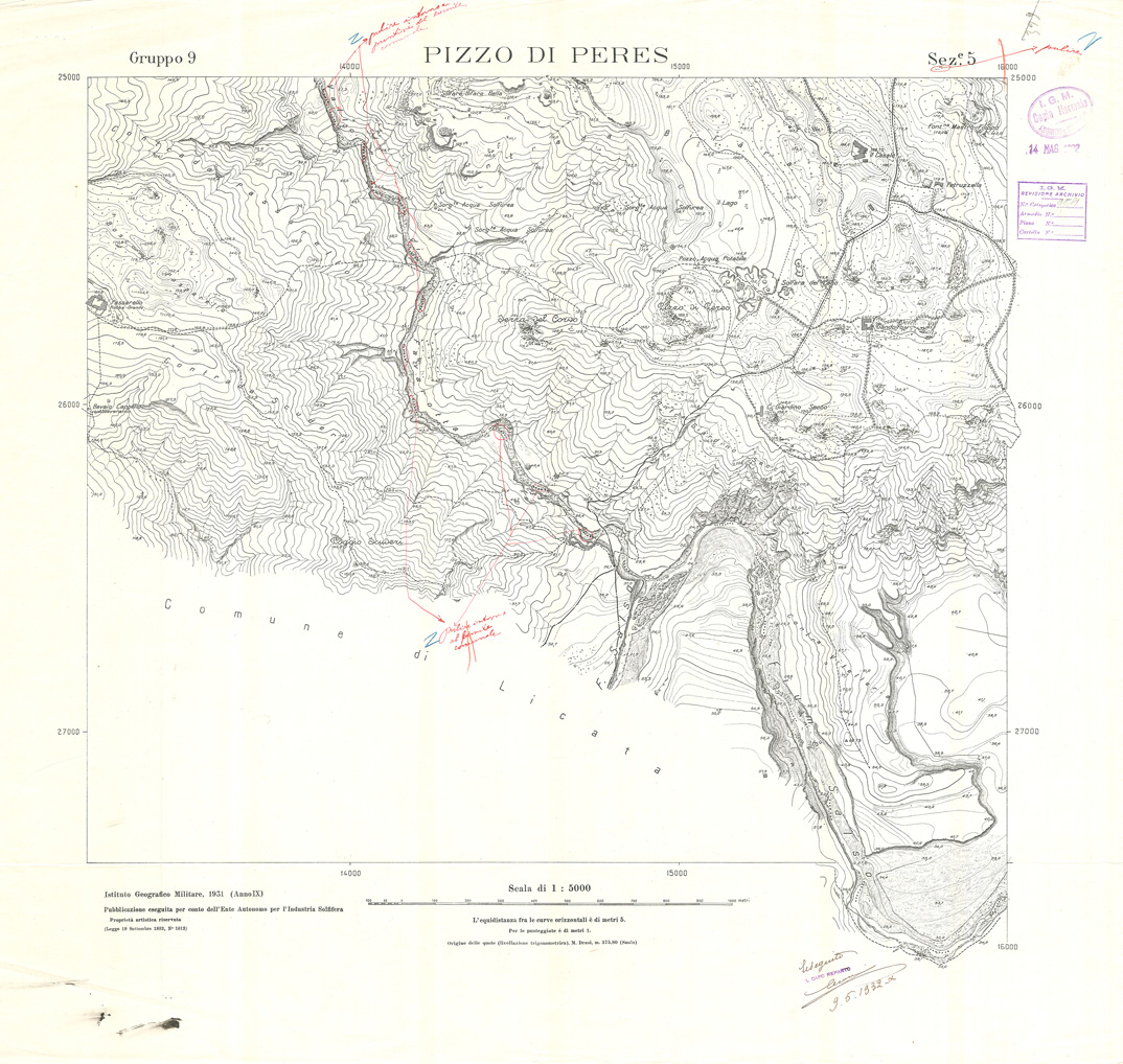 (N:32824) MINIERE SOLFIFERE DELLA SICILIA GRUPPO 9 SEZ 5 PIZZO DI PERES (SE006784) Carte e stampe antiche: riproduzione a colori su carta (formato A1)