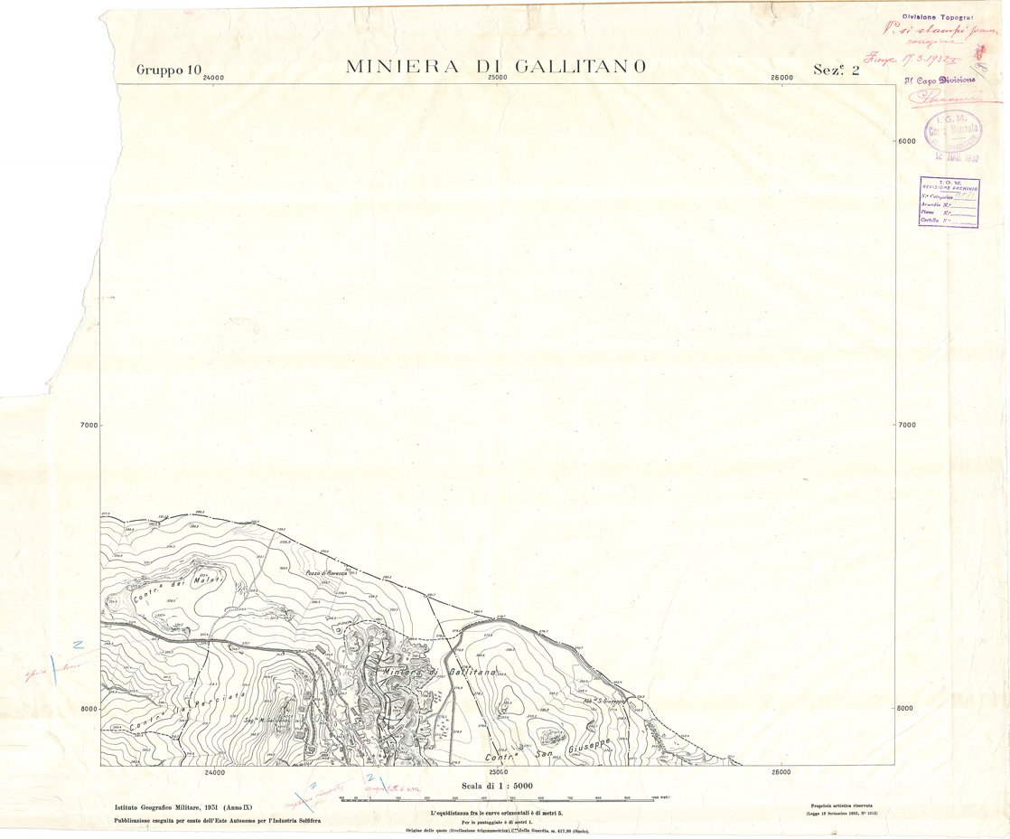 (N:32827) MINIERE SOLFIFERE DELLA SICILIA GRUPPO 10 SEZ 2 MINIERA DI GALLITANO (SE006787) Carte e stampe antiche: riproduzione a colori su carta (formato A1)
