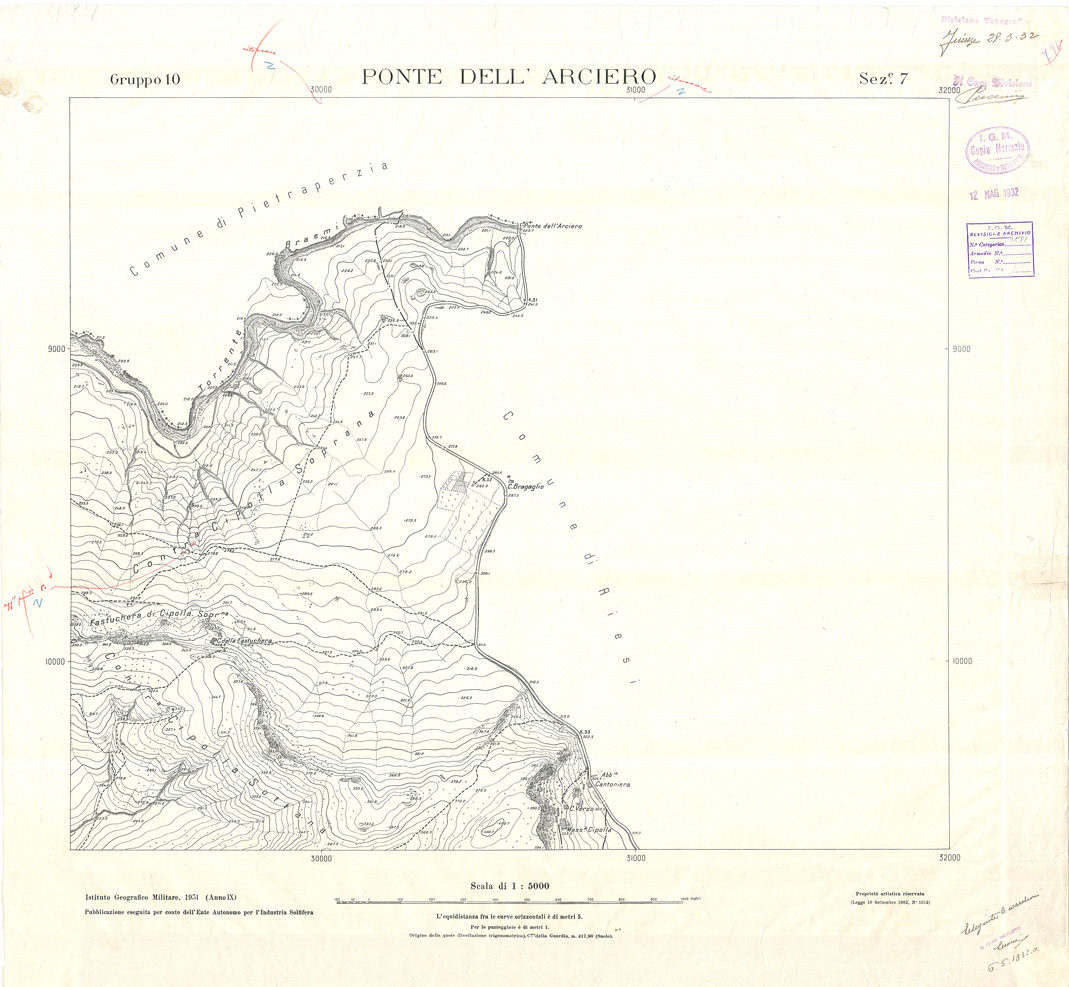 (N:32832) MINIERE SOLFIFERE DELLA SICILIA GRUPPO 10 SEZ 7 PONTE DELL'ARCIERO (SE006792) Carte e stampe antiche: riproduzione a colori su carta (formato A1)