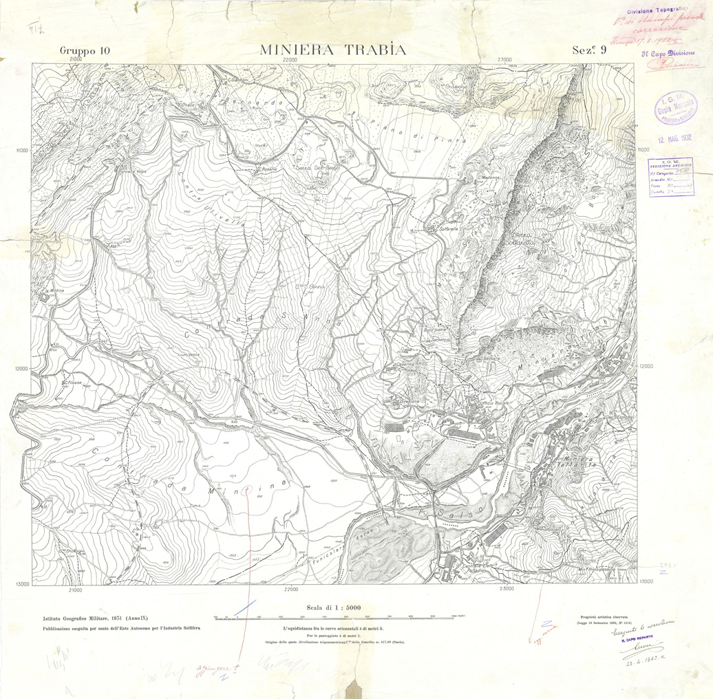 (N:32834) MINIERE SOLFIFERE DELLA SICILIA GRUPPO 10 SEZ 9 MINIERA TRABIA (SE006794) Carte e stampe antiche: riproduzione a colori su carta (formato A1)