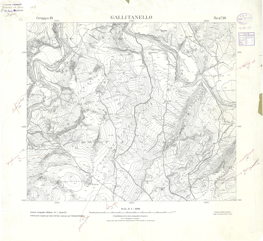 (N:32835) MINIERE SOLFIFERE DELLA SICILIA GRUPPO 10 SEZ 10 GALLITANELLO (SE006795) Carte e stampe antiche: riproduzione a colori su carta (formato A1)
