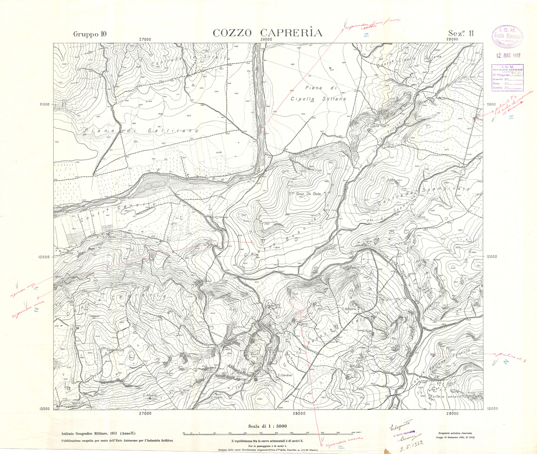 (N:32836) MINIERE SOLFIFERE DELLA SICILIA GRUPPO 10 SEZ 11 COZZO CAPRERIA (SE006796) Carte e stampe antiche: riproduzione a colori su carta (formato A1)