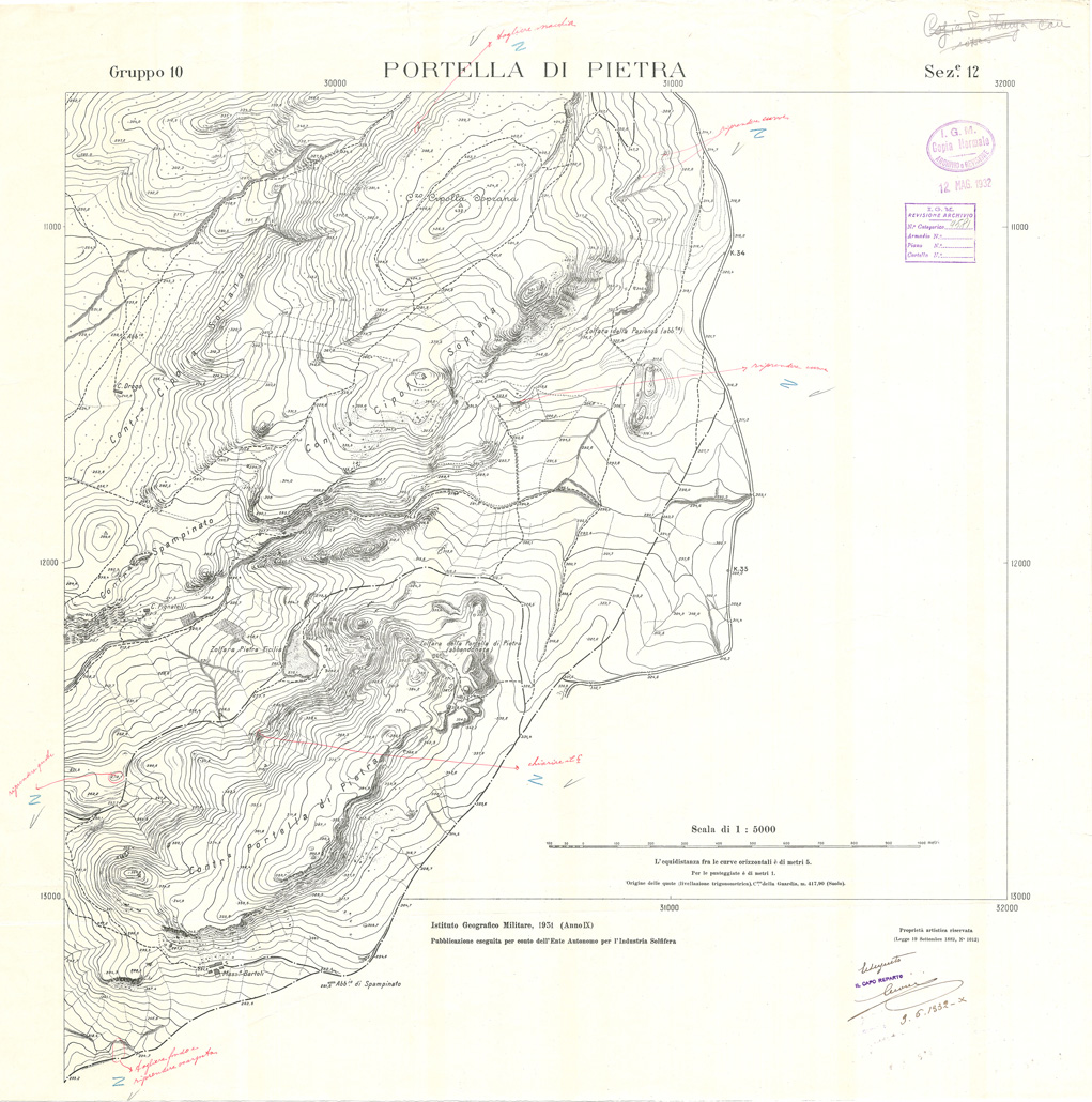 (N:32837) MINIERE SOLFIFERE DELLA SICILIA GRUPPO 10 SEZ 12 PORTELLA DI PIETRA (SE006797) Carte e stampe antiche: riproduzione a colori su carta (formato A1)