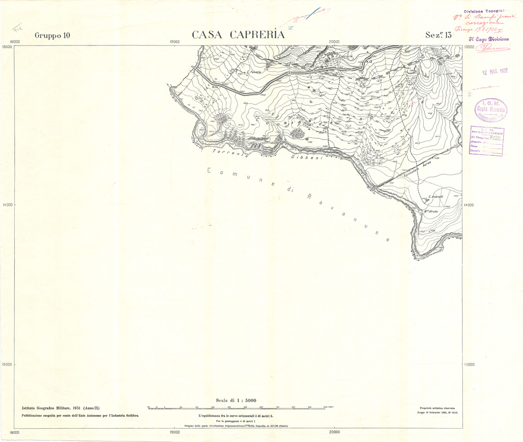 (N:32838) MINIERE SOLFIFERE DELLA SICILIA GRUPPO 10 SEZ 13 CASA CAPRERIA (SE006798) Carte e stampe antiche: riproduzione a colori su carta (formato A1)