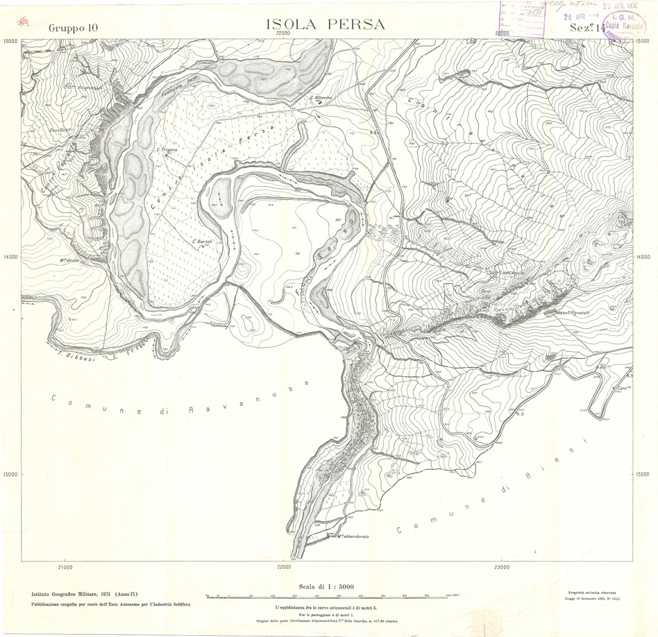 (N:32839) MINIERE SOLFIFERE DELLA SICILIA GRUPPO 10 SEZ 14 ISOLA PERSA (SE006799) Carte e stampe antiche: riproduzione a colori su carta (formato A1)