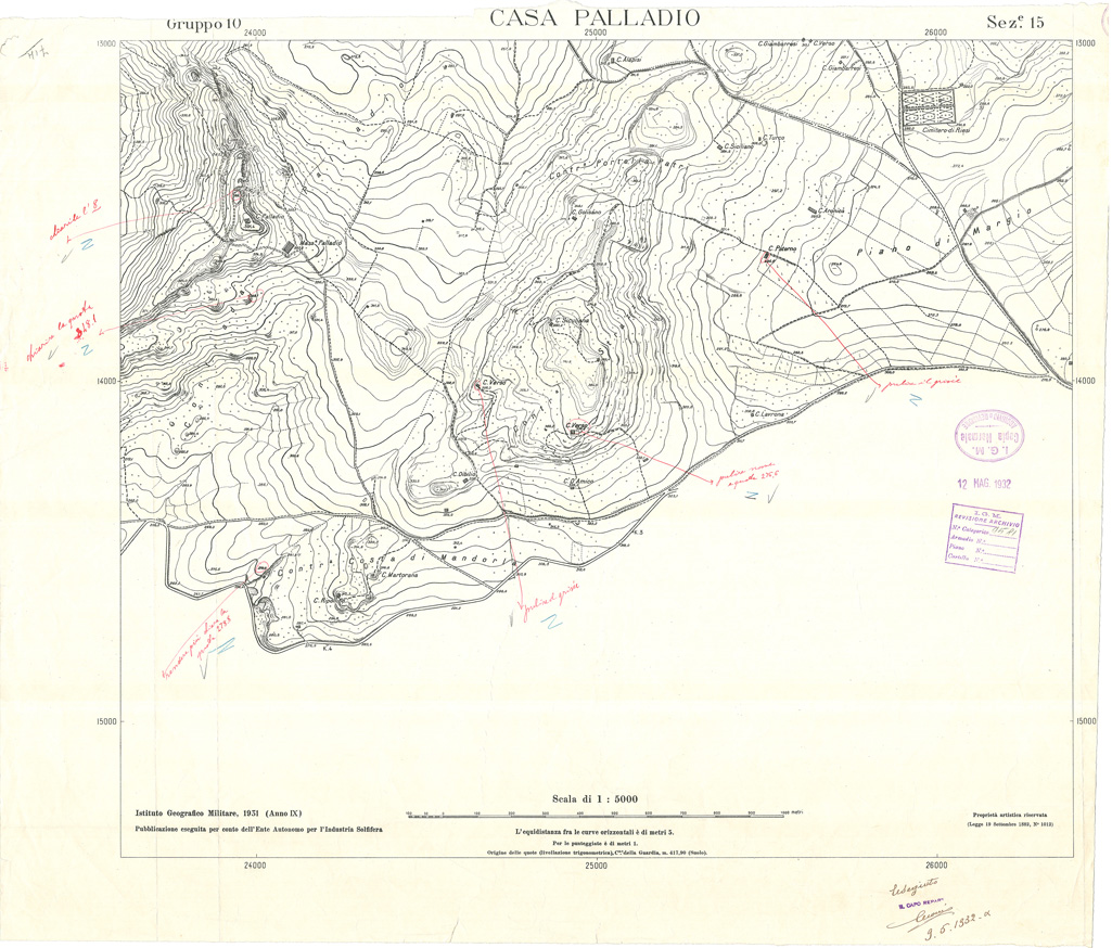 (N:32840) MINIERE SOLFIFERE DELLA SICILIA GRUPPO 10 SEZ 15 CASA PALLADIO (SE006800) Carte e stampe antiche: riproduzione a colori su carta (formato A1)