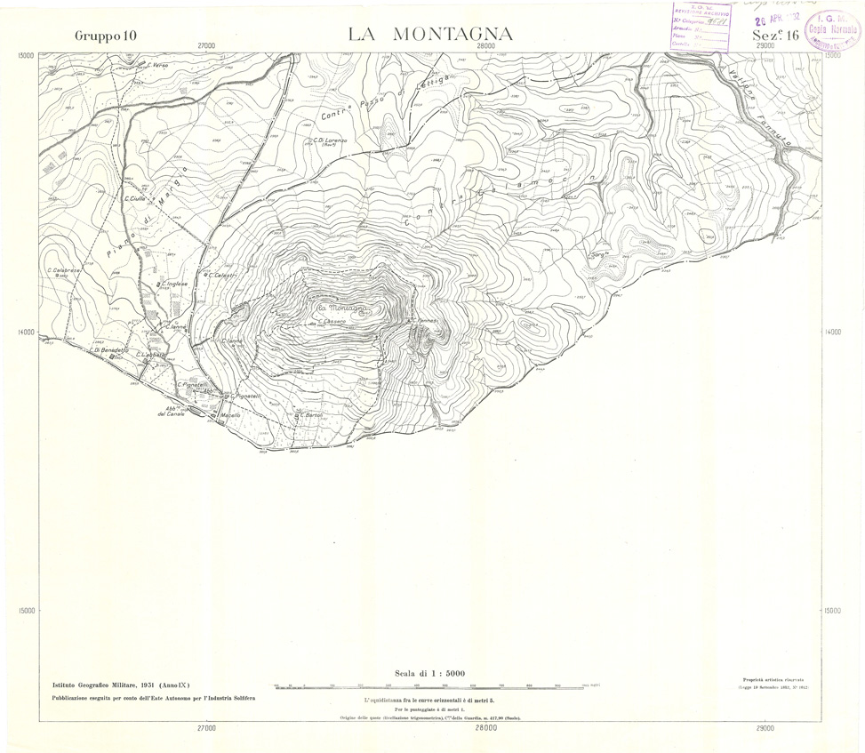 (N:32841) MINIERE SOLFIFERE DELLA SICILIA GRUPPO 10 SEZ 16 LA MONTAGNA (SE006801) Carte e stampe antiche: riproduzione a colori su carta (formato A1)