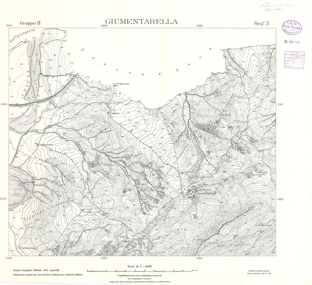 (N:32844) MINIERE SOLFIFERE DELLA SICILIA GRUPPO 11 SEZ 3 GIUMENTARELLA (SE006804) Carte e stampe antiche: riproduzione a colori su carta (formato A1)