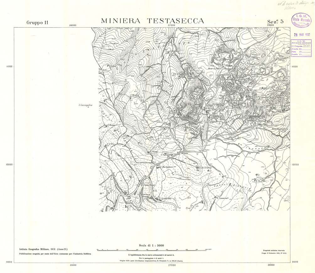(N:32846) MINIERE SOLFIFERE DELLA SICILIA GRUPPO 11 SEZ 5 MINIERA TESTASECCA (SE006806) Carte e stampe antiche: riproduzione a colori su carta (formato A1)