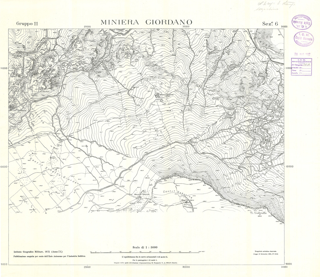 (N:32847) MINIERE SOLFIFERE DELLA SICILIA GRUPPO 11 SEZ 6 MINIERA GIORDANO (SE006807) Carte e stampe antiche: riproduzione a colori su carta (formato A1)