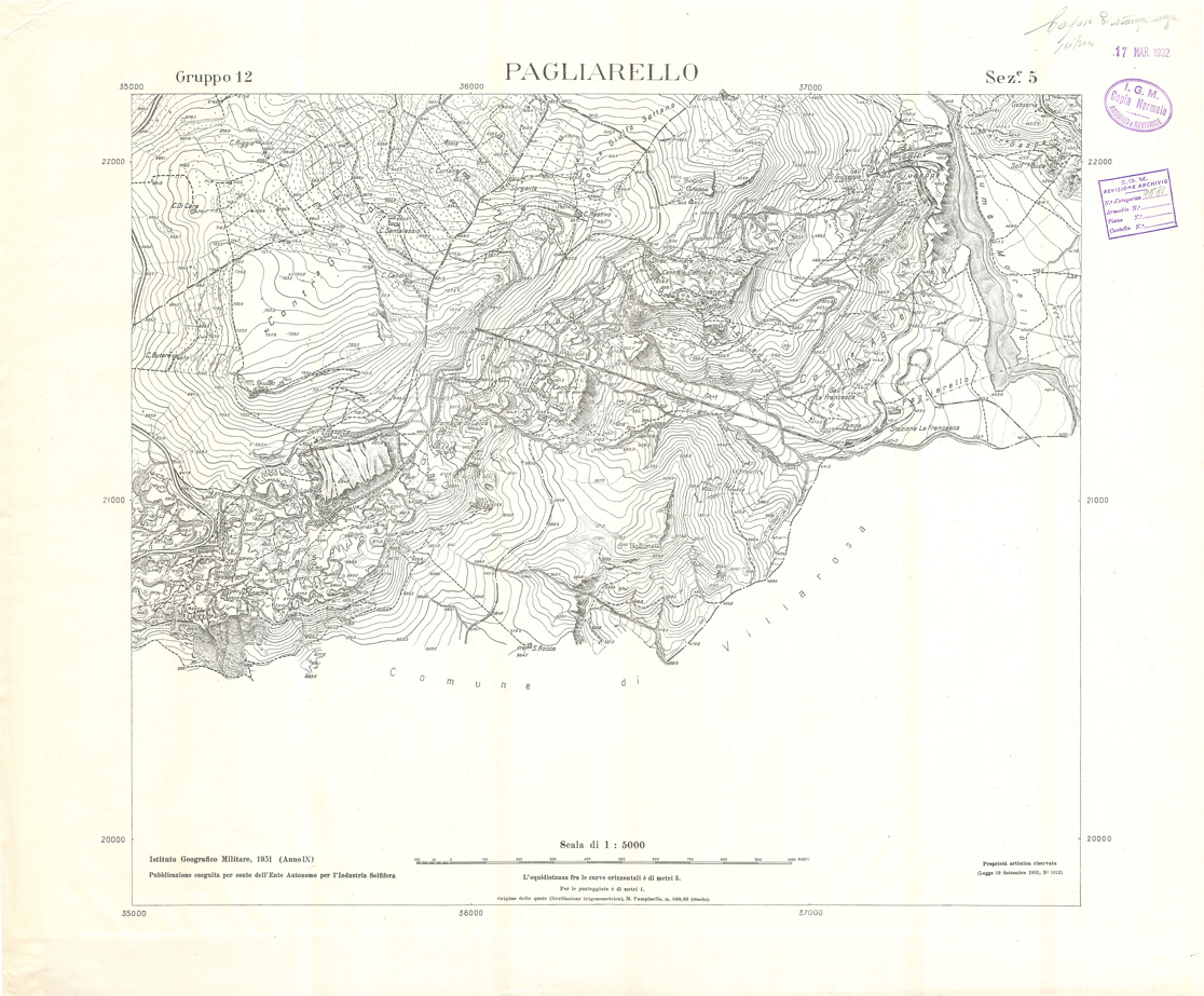 (N:32854) MINIERE SOLFIFERE DELLA SICILIA GRUPPO 12 SEZ 5 PAGLIARELLO (SE006814) Carte e stampe antiche: riproduzione a colori su carta (formato A1)