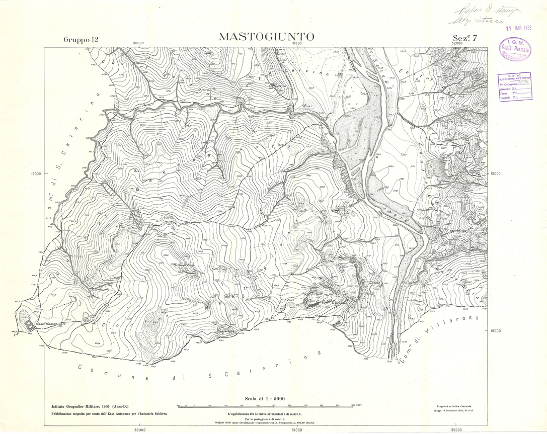 (N:32856) MINIERE SOLFIFERE DELLA SICILIA GRUPPO 12 SEZ 7 MASTOGIUNTO (SE006816) Carte e stampe antiche: riproduzione a colori su carta (formato A1)