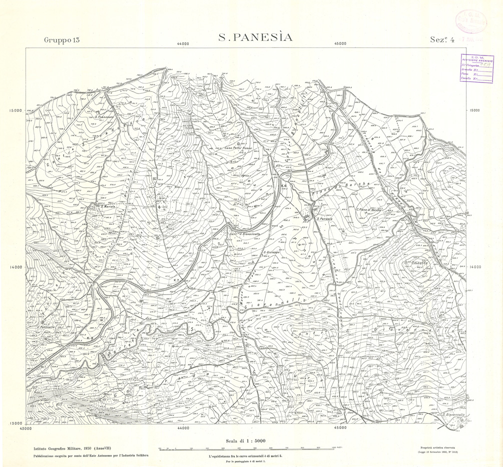 (N:32864) MINIERE SOLFIFERE DELLA SICILIA GRUPPO 13 SEZ 4 S. PANESIA (SE006821) Carte e stampe antiche: riproduzione a colori su carta (formato A1)