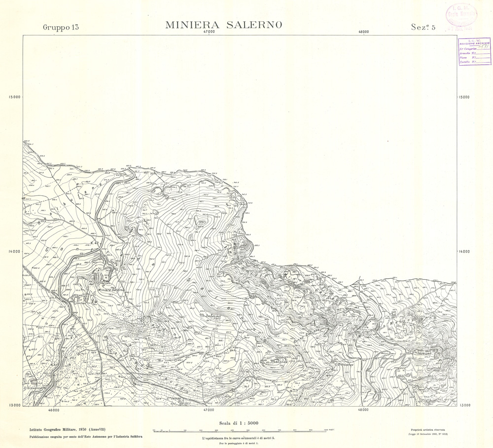 (N:32865) MINIERE SOLFIFERE DELLA SICILIA GRUPPO 13 SEZ 5 MINIERA SALERNO (SE006822) Carte e stampe antiche: riproduzione a colori su carta (formato A1)