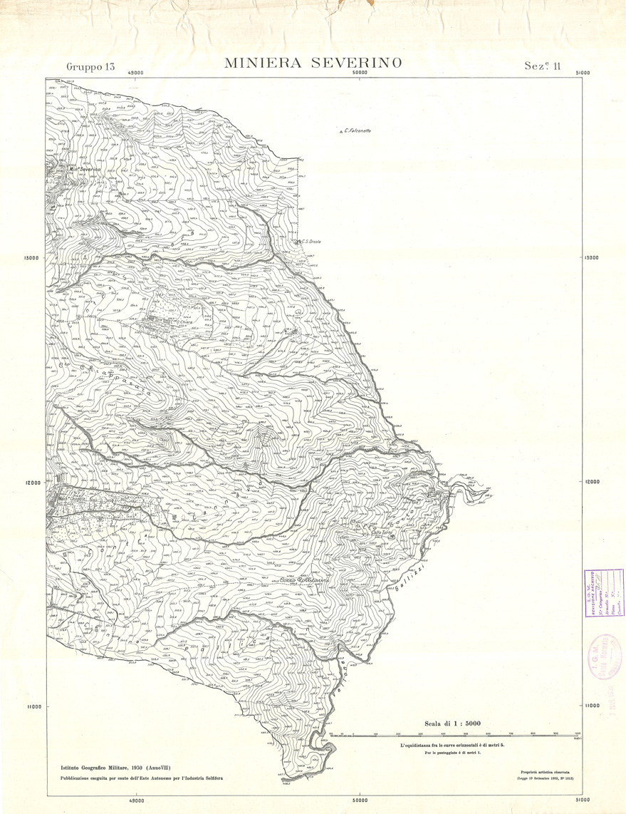 (N:32871) MINIERE SOLFIFERE DELLA SICILIA GRUPPO 13 SEZ 11 MINIERA SEVERINO (SE006828) Carte e stampe antiche: riproduzione a colori su carta (formato A1)