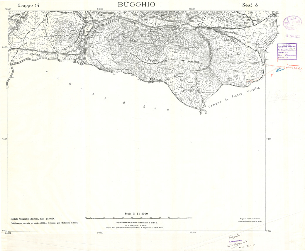 (N:32881) MINIERE SOLFIFERE DELLA SICILIA GRUPPO 14 SEZ 8 BUGGHIO (SE006836) Carte e stampe antiche: riproduzione a colori su carta (formato A1)