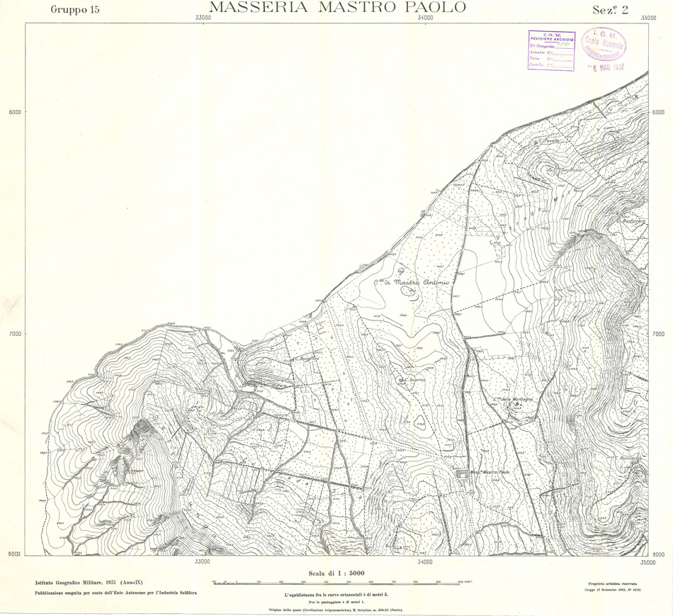 (N:32883) MINIERE SOLFIFERE DELLA SICILIA GRUPPO 15 SEZ 2 MASSERIA MASTRO PAOLO (SE006838) Carte e stampe antiche: riproduzione a colori su carta (formato A1)