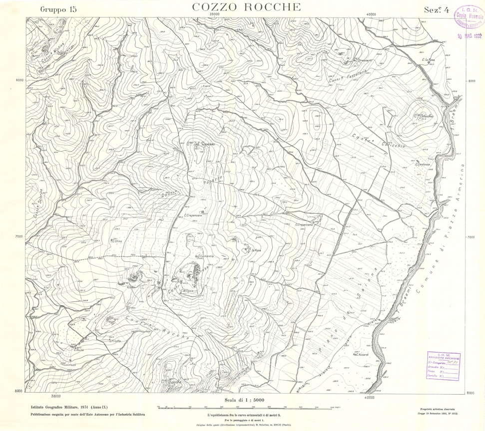(N:32885) MINIERE SOLFIFERE DELLA SICILIA GRUPPO 15 SEZ 4 COZZO ROCCHE (SE006840) Carte e stampe antiche: riproduzione a colori su carta (formato A1)