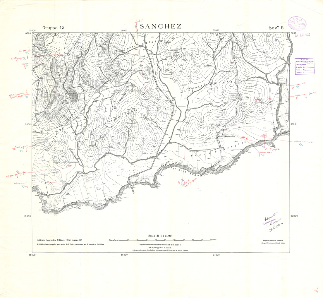(N:32887) MINIERE SOLFIFERE DELLA SICILIA GRUPPO 15 SEZ 6 SANGHEZ (SE006842) Carte e stampe antiche: riproduzione a colori su carta (formato A1)