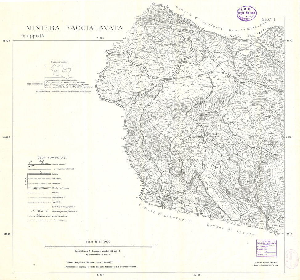 (N:32889) MINIERE SOLFIFERE DELLA SICILIA GRUPPO 16 SEZ 1 MINIERA FACCIALAVATA (SE006844) Carte e stampe antiche: riproduzione a colori su carta (formato A1)