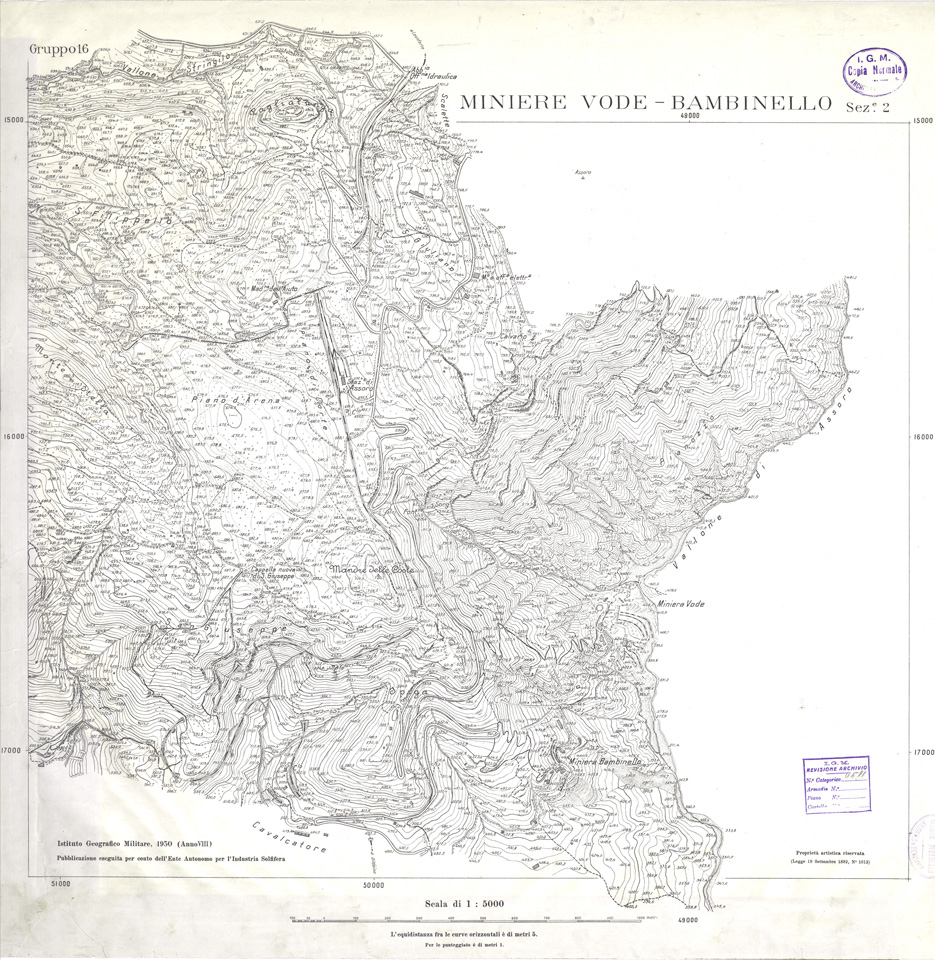 (N:32890) MINIERE SOLFIFERE DELLA SICILIA GRUPPO 16 SEZ 2 MINIERA VODE BAMBINELLO (SE006845) Carte e stampe antiche: riproduzione a colori su carta (formato A1)