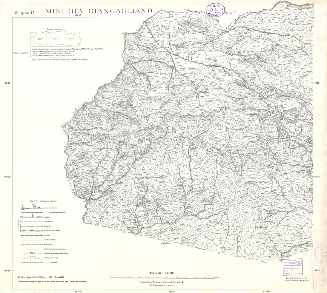 (N:32891) MINIERE SOLFIFERE DELLA SICILIA GRUPPO 17 SEZ 1 MINIERA GIANGAGLIANO (SE006846) Carte e stampe antiche: riproduzione a colori su carta (formato A1)