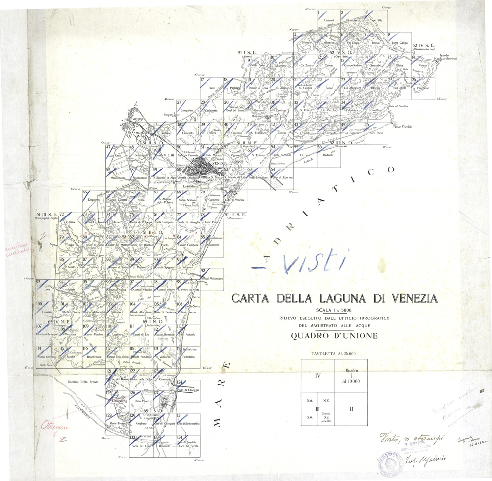 (N:32789) CARTA DELLA LAGUNA DI VENEZIA - QUADRO D'UNIONE (SE006854) Carte e stampe antiche: riproduzione a colori su carta (formato A1)