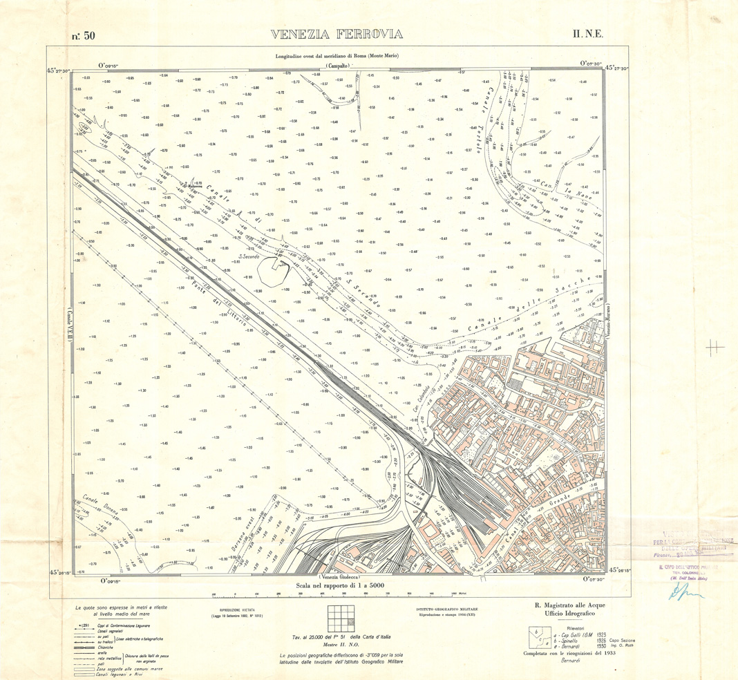 (N:32948) CARTA DELLA LAGUNA DI VENEZIA - FOGLIO 50 II NE - VENEZIA FERROVIA (SE006905) Carte e stampe antiche: riproduzione a colori su carta (formato A1)