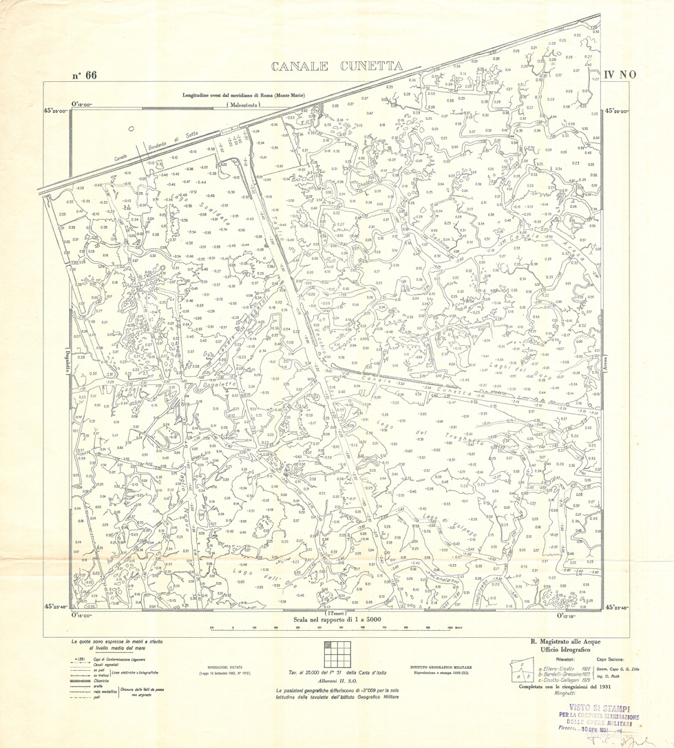 (N:32964) CARTA DELLA LAGUNA DI VENEZIA - FOGLIO 66 IV NO - CANALE CUNETTA (SE006921) Carte e stampe antiche: riproduzione a colori su carta (formato A1)