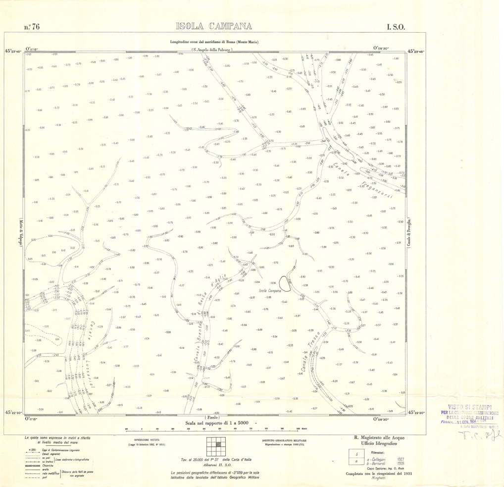 (N:32977) CARTA DELLA LAGUNA DI VENEZIA - FOGLIO 76 I SO - ISOLA CAMPANA (SE006931) Carte e stampe antiche: riproduzione a colori su carta (formato A1)