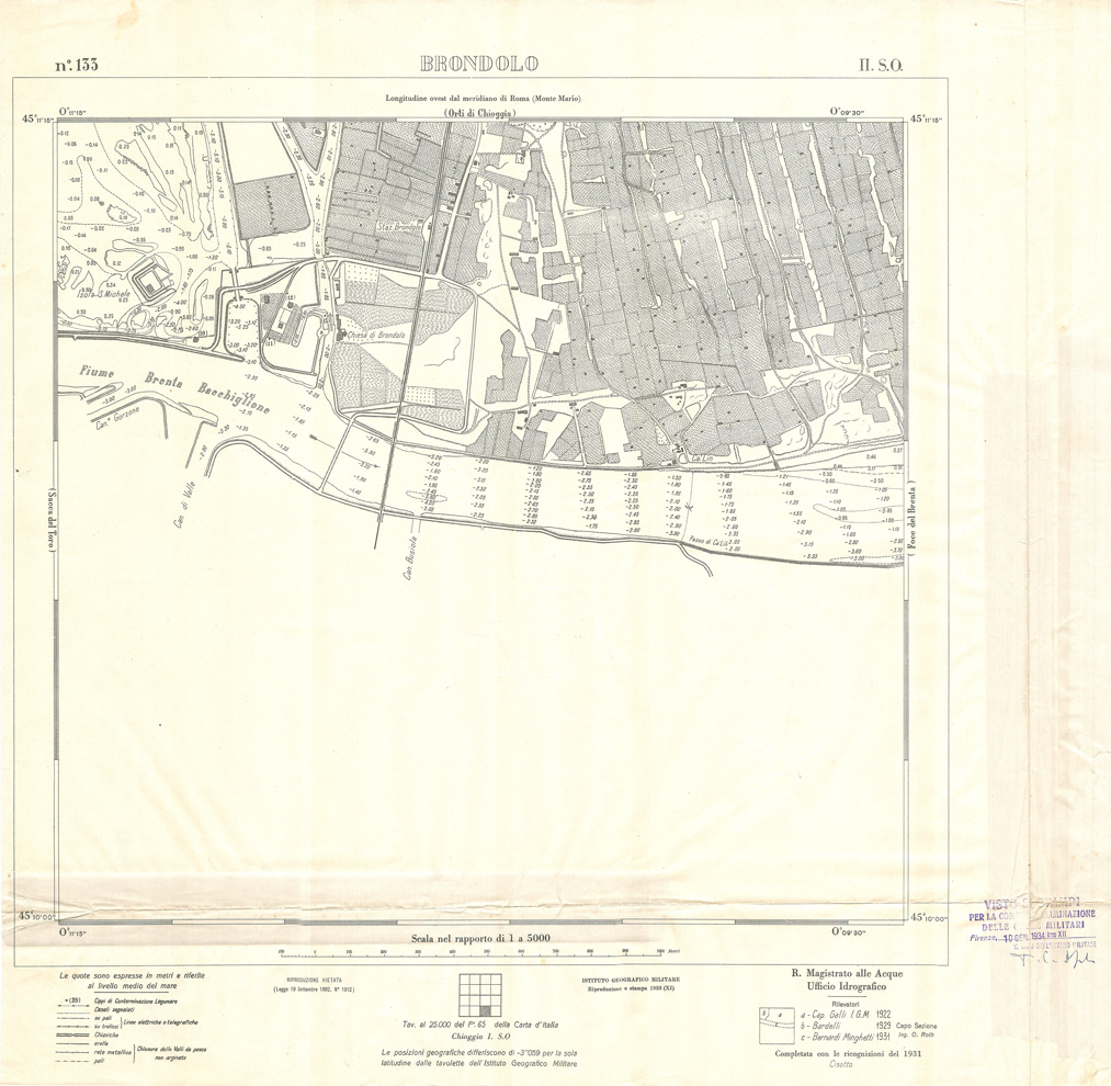(N:33035) CARTA DELLA LAGUNA DI VENEZIA - FOGLIO 133 II SO - BRONDOLO (SE006988) Carte e stampe antiche: riproduzione a colori su carta (formato A1)