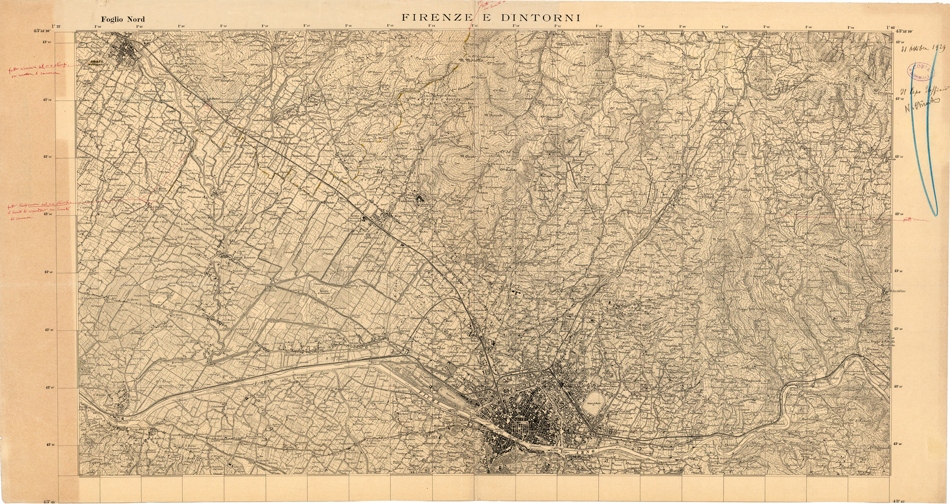 (N:35326) FIRENZE E DINTORNI - FOGLIO NORD (SE006996) Carte e stampe antiche: riproduzione a colori su carta (formato A1)