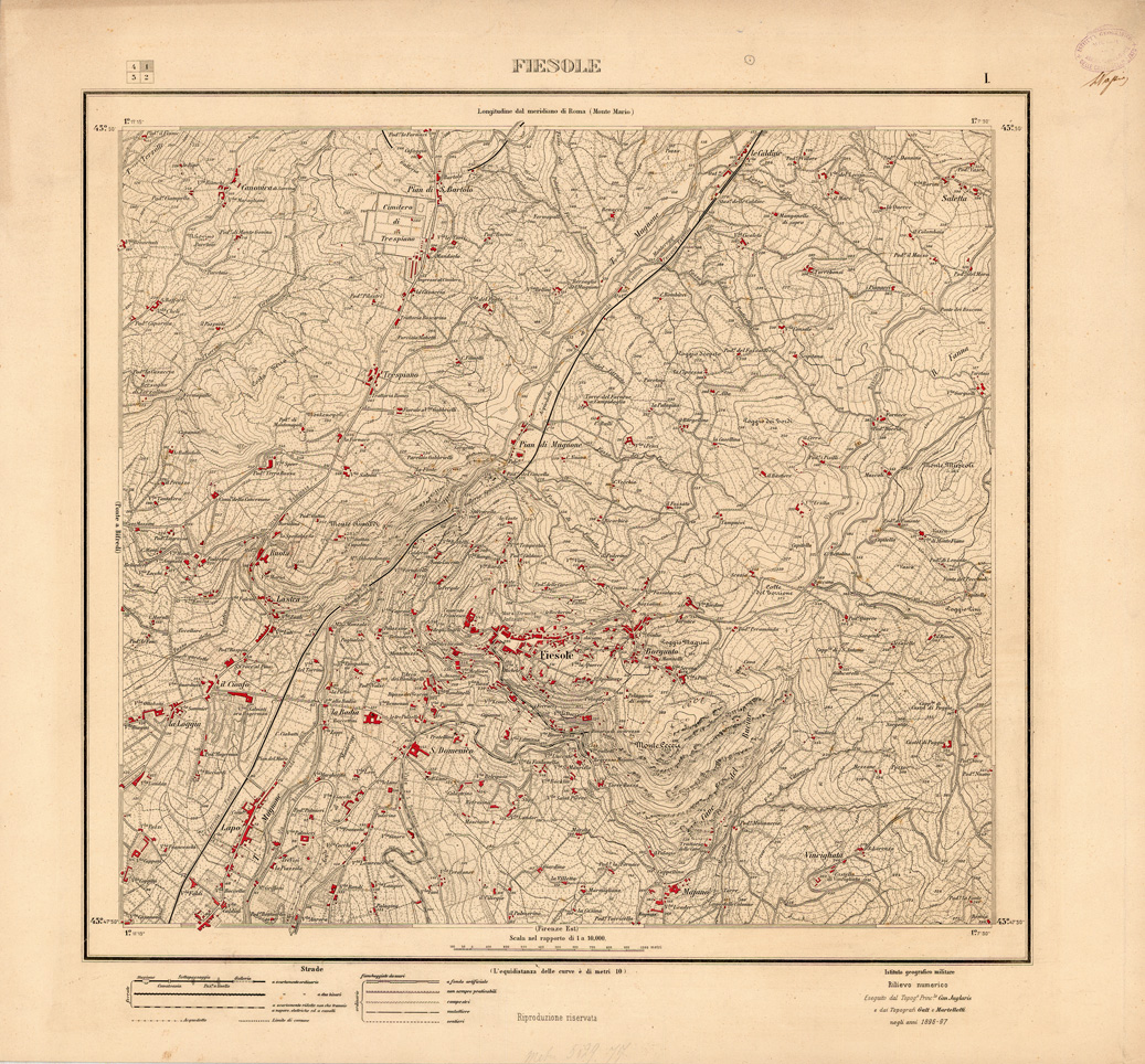 (N:35328) FIRENZE E DINTORNI - EDIZIONE 1896 - 1900 - FOGLIO 1 - FIESOLE (SE007000) Carte e stampe antiche: riproduzione a colori su carta (formato A1)