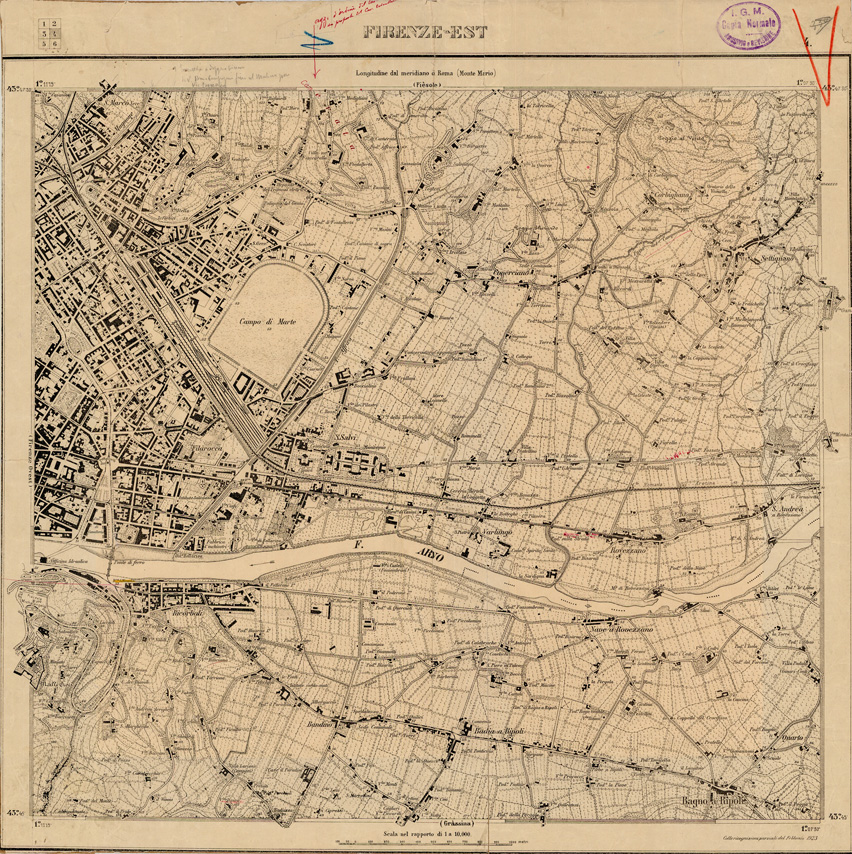 (N:35338) FIRENZE E DINTORNI - EDIZIONE 1923 - FOGLIO 4 - FIRENZE EST (SE007010) Carte e stampe antiche: riproduzione a colori su carta (formato A1)