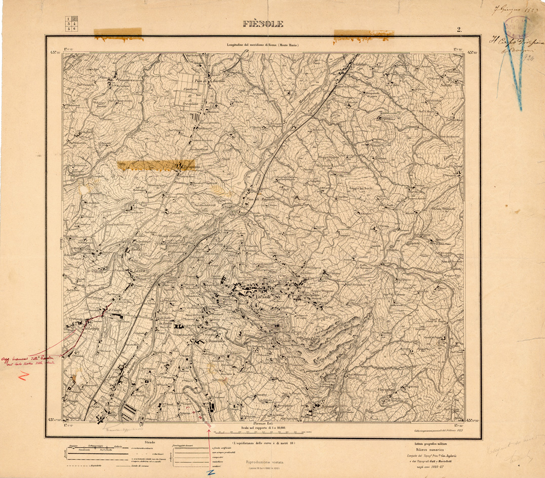 (N:35341) FIRENZE E DINTORNI - EDIZIONE 1923 - FOGLIO 2 - FIESOLE (SE007013) Carte e stampe antiche: riproduzione a colori su carta (formato A1)