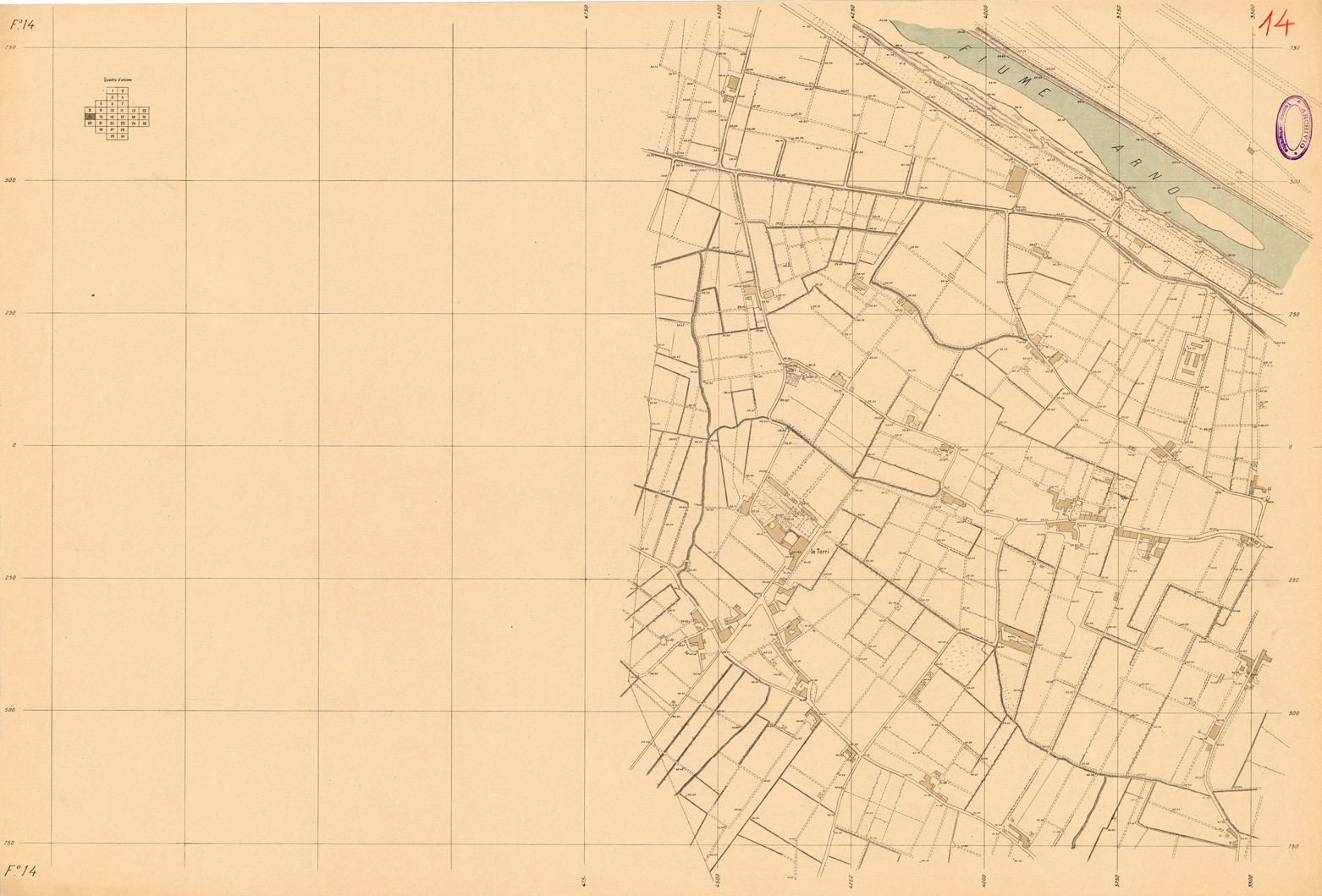 (N:35361) FIRENZE ALLA SCALA DI 1:2.500 - FOGLIO 14 (SE007047) Carte e stampe antiche: riproduzione a colori su carta (formato A1)
