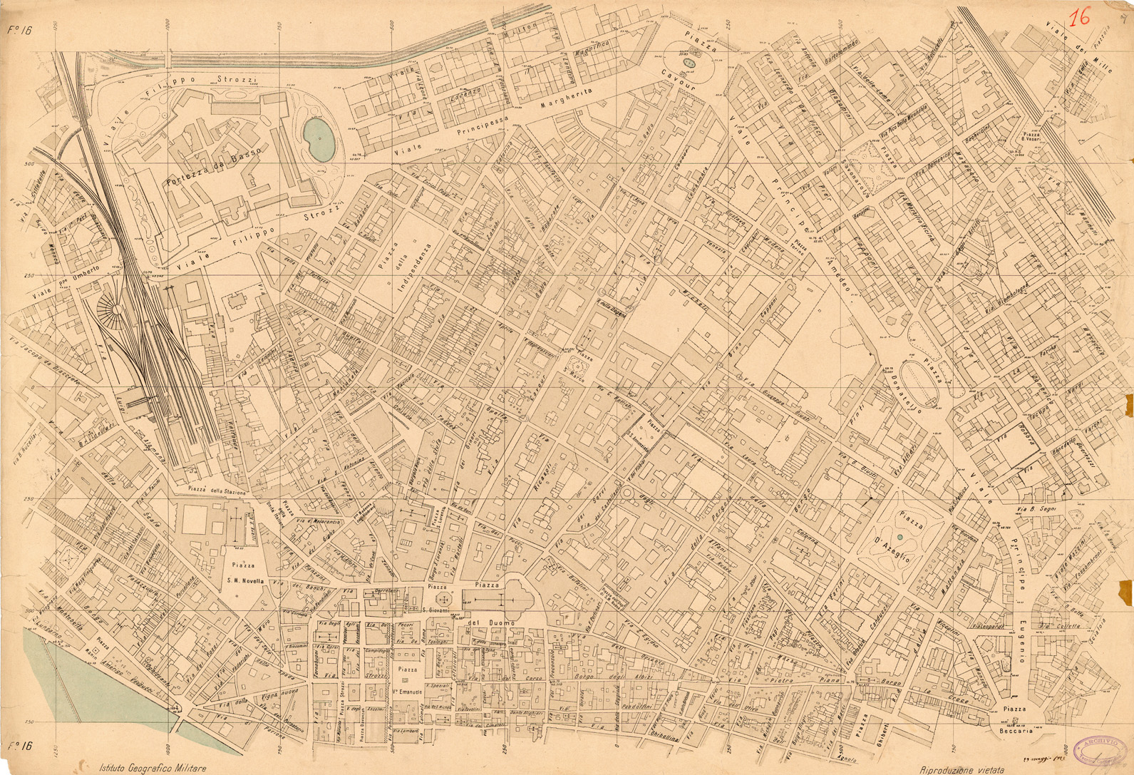 (N:35363) FIRENZE ALLA SCALA DI 1:2.500 - FOGLIO 16 (SE007051) Carte e stampe antiche: riproduzione a colori su carta (formato A1)