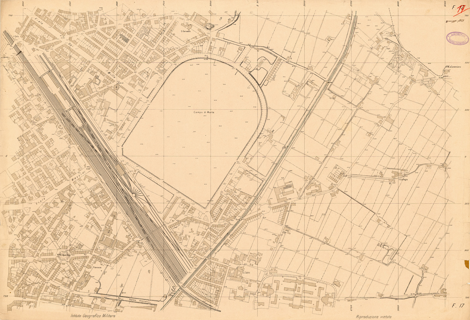 (N:35364) FIRENZE ALLA SCALA DI 1:2.500 - FOGLIO 17 (SE007053) Carte e stampe antiche: riproduzione a colori su carta (formato A1)