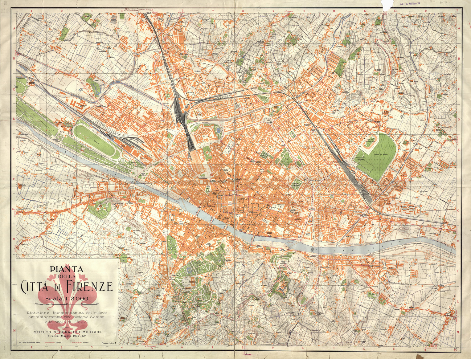(N:35381) PIANTA DELLA CITTA' DI FIRENZE - EDIZIONE 1937 (SE007102) Carte e stampe antiche: riproduzione a colori su carta (formato A1)