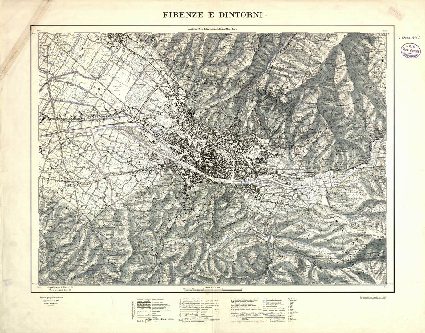 (N:35390) FIRENZE E DINTORNI - EDIZIONE 1967 (SE007120) Carte e stampe antiche: riproduzione a colori su carta (formato A1)