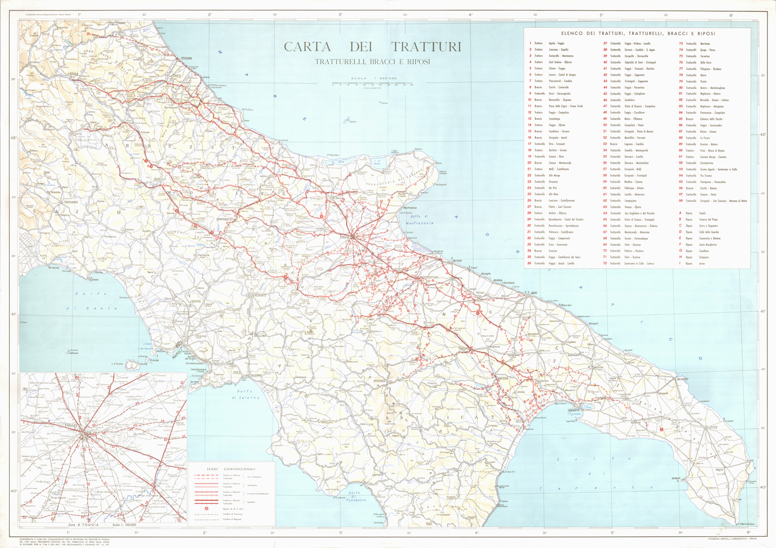 (N:32436) CARTA DEI TRATTURI (SE007125) Carte e stampe antiche: riproduzione a colori su carta (formato A1)