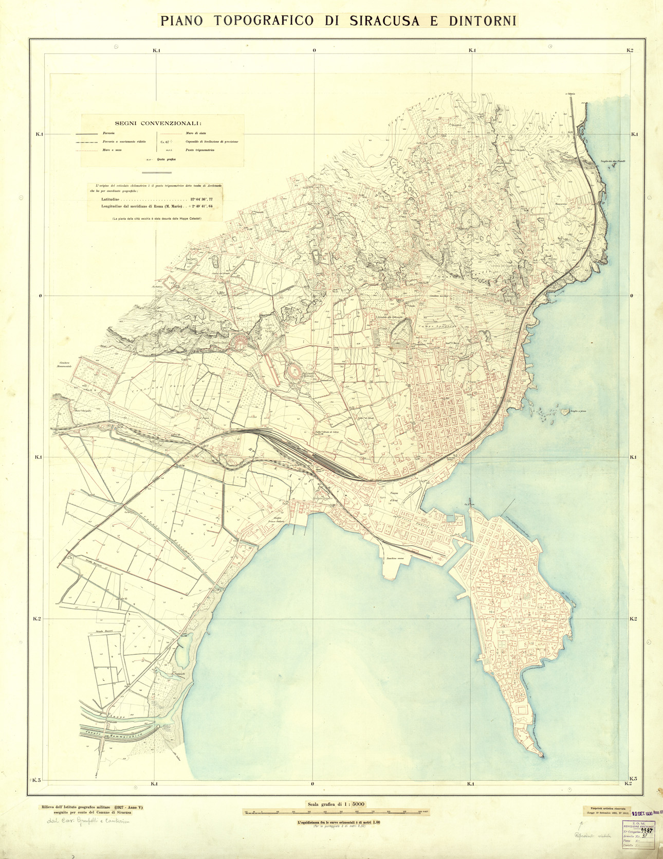(N:32449) PIANO TOPOGRAFICO DI SIRACUSA E DINTORNI (SE007147) Carte e stampe antiche: riproduzione a colori su carta (formato A1)