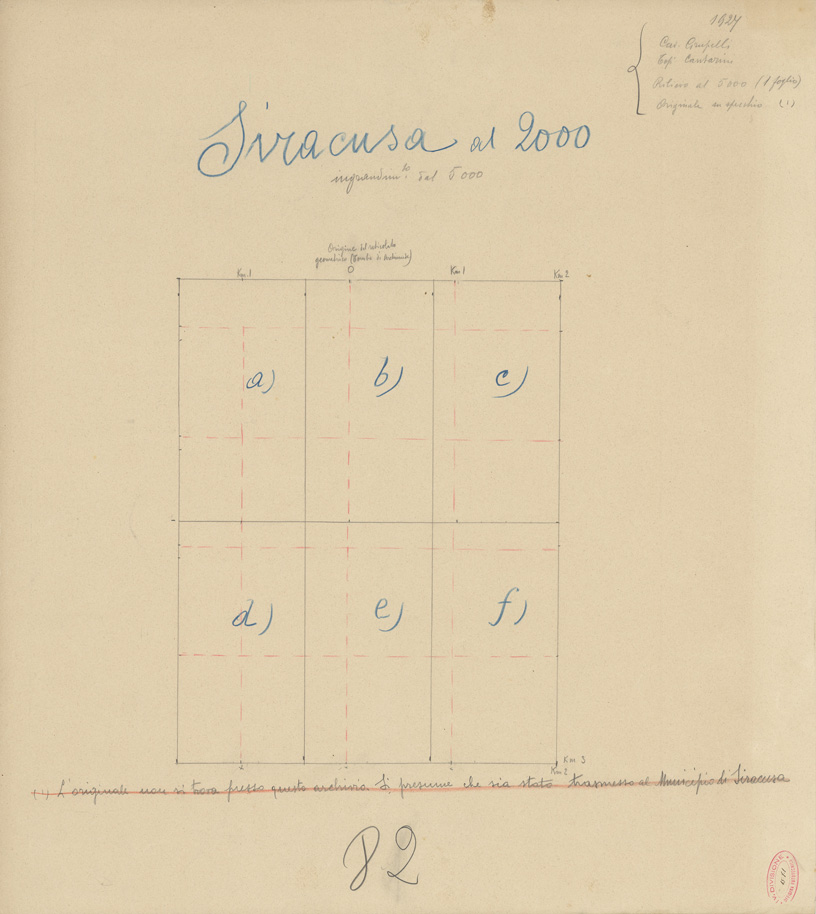 (N:32450) PIANO TOPOGRAFICO DI SIRACUSA E DINTORNI - QUADRO D'UNIONE (SE007148) Carte e stampe antiche: riproduzione a colori su carta (formato A1)