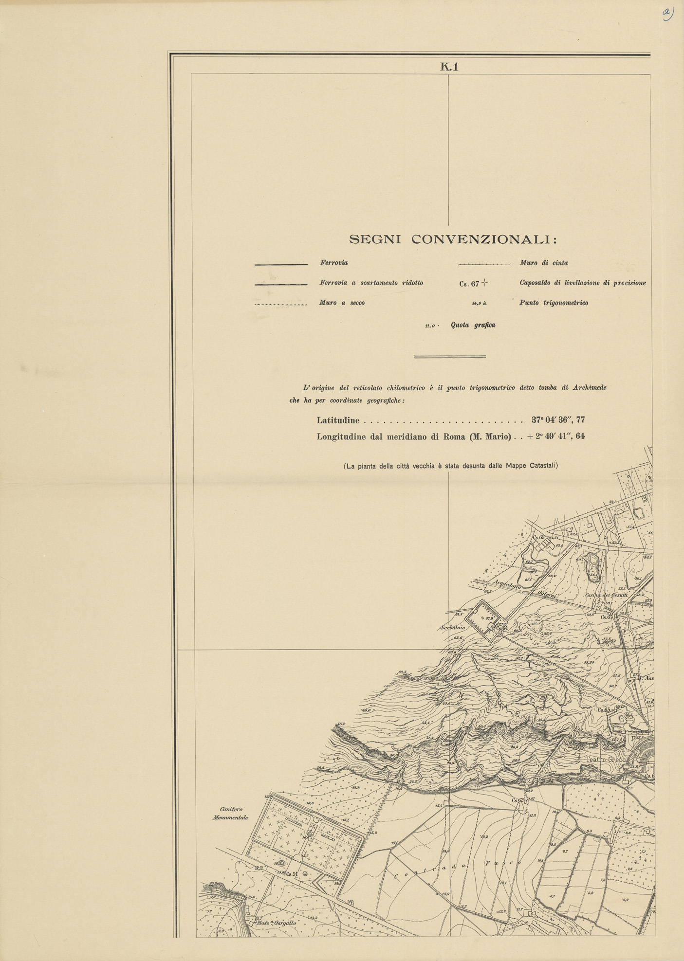 (N:32451) PIANO TOPOGRAFICO DI SIRACUSA E DINTORNI - SEZIONE A (SE007149) Carte e stampe antiche: riproduzione a colori su carta (formato A1)